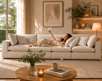 Sola Modular 4-Piece Sofa With Feather Cushions - luxury velvet modular sofa by Vogue Vocus view 3