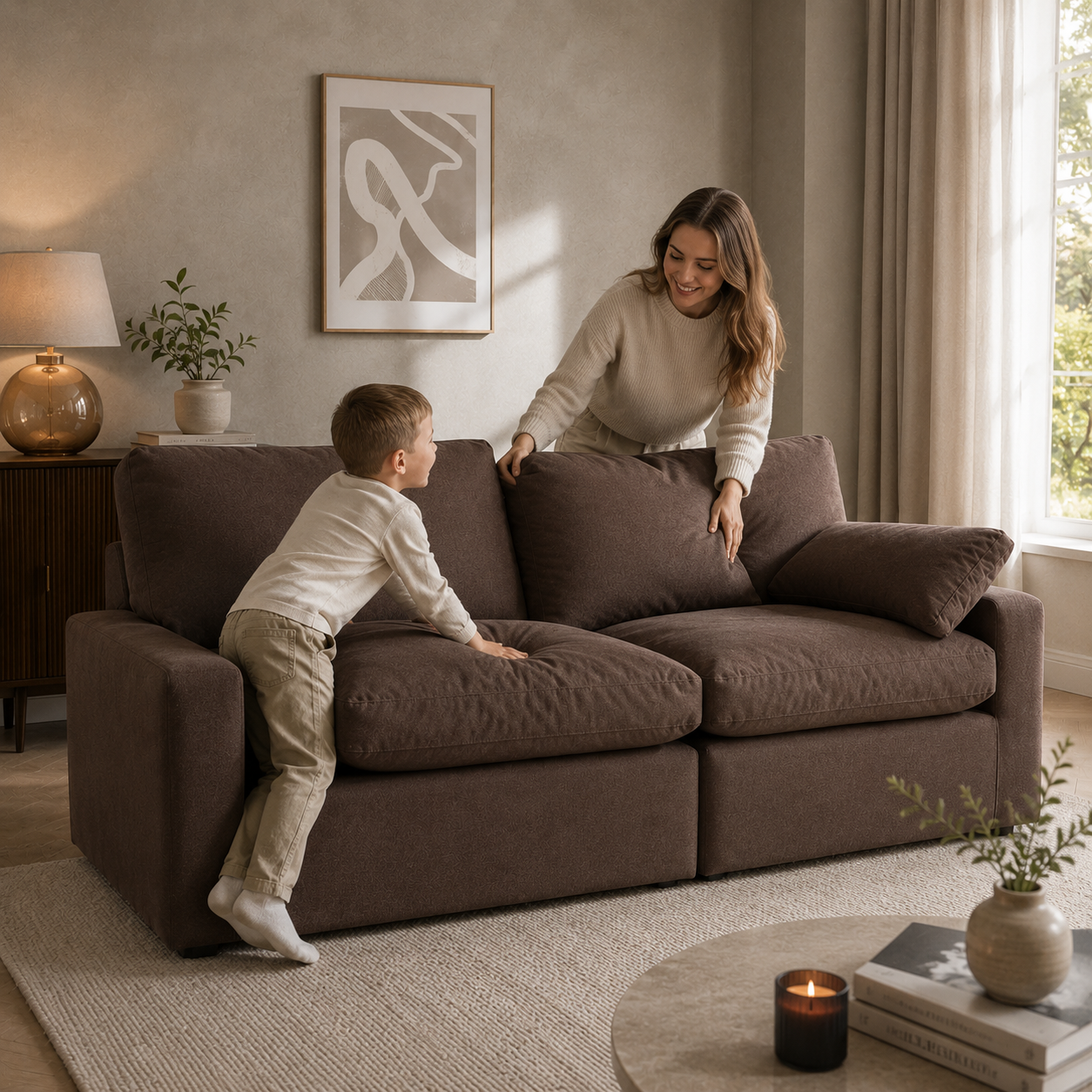 Savannah Feather 2 Seater - luxury velvet 2 seater sofa in chocolate by Vogue Vocus view 2