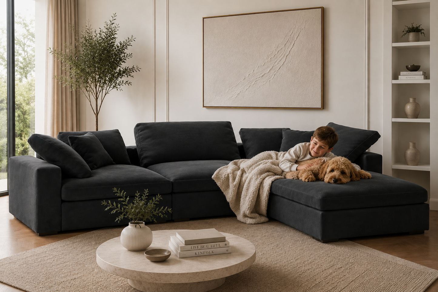 Madrid Complete Modular Set with Footstool Feather Sofa - luxury velvet corner sofa by Vogue Vocus view 2