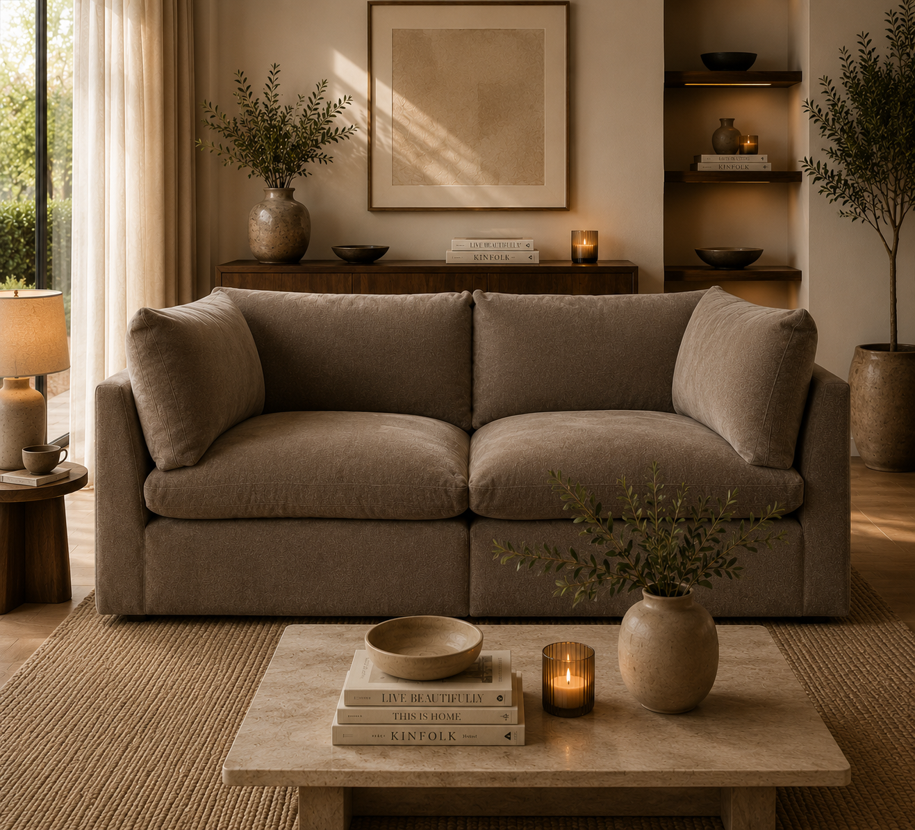 Arlo Feather 2-Piece Sofa - luxury velvet modular sofa in ivory by Vogue Vocus view 3