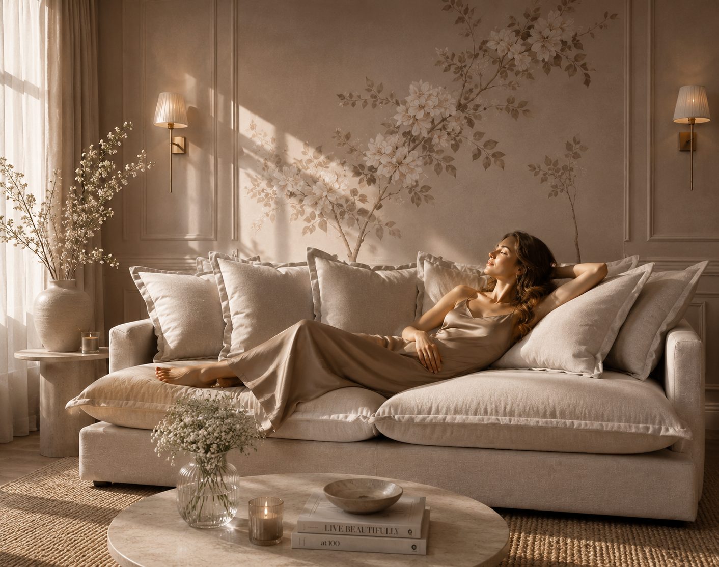 SPENCER Feather Filled Fabric Sofa Range - 3 Seater - luxury velvet modular sofa in beige by Vogue Vocus view 2