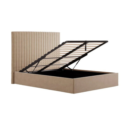 Clara Beige Velvet Channelled Ottoman Bed