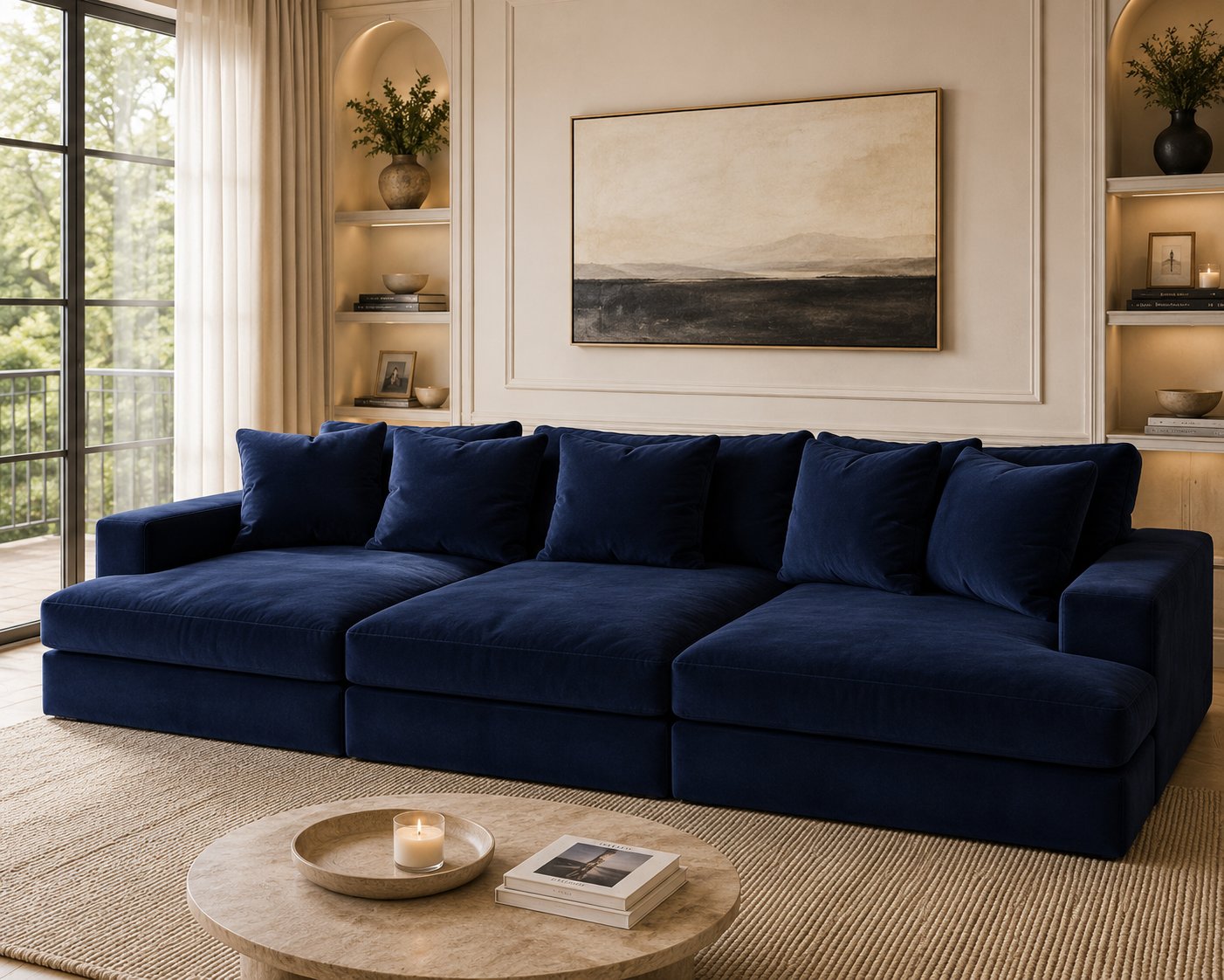 Oscar Cinema Velvet Sofa – Feather Filled Seats - luxury velvet modular sofa in slate by Vogue Vocus view 3