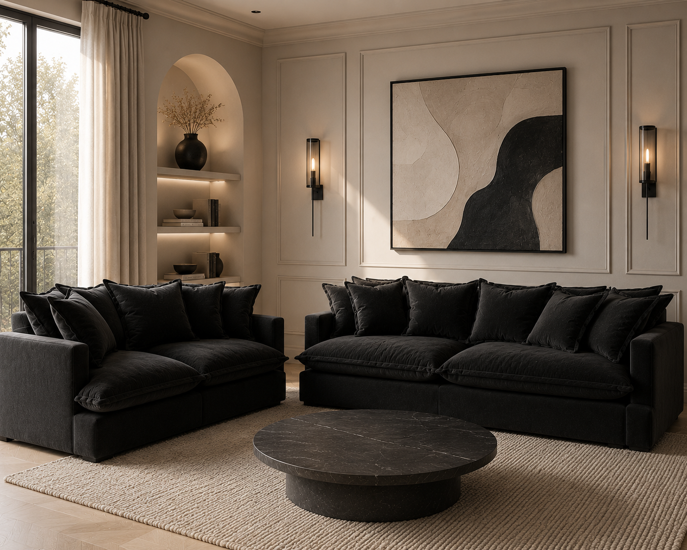 SPENCER Feather Filled Fabric Sofa Range - 3+2 Sofa Set - luxury velvet modular sofa in beige by Vogue Vocus view 4