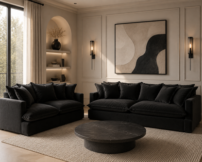 SPENCER Feather Filled Fabric Sofa Range - 3+2 Sofa Set - luxury velvet modular sofa in beige by Vogue Vocus view 4