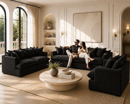 SPENCER 3/2/1 Seater Feather-Filled Fabric Sofa Range - luxury velvet 2 seater sofa in beige by Vogue Vocus view 2