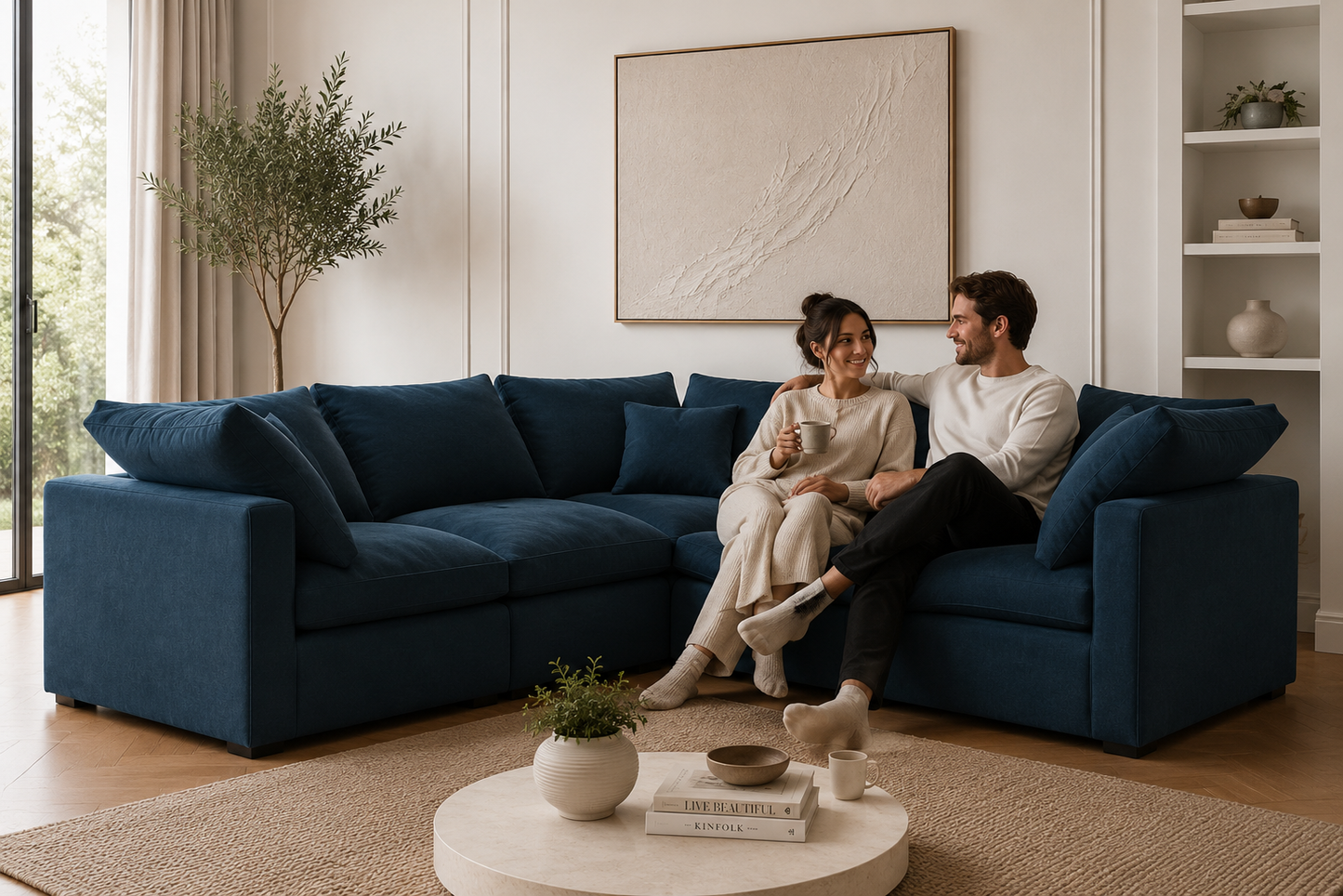 Madrid Modular Slim Medium Corner Feather Sofa - luxury velvet corner sofa by Vogue Vocus view 3