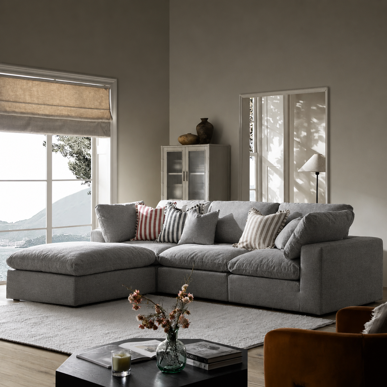Sola Modular 3-Piece Chaise Corner Sofa With Feather Cushions - luxury velvet corner sofa by Vogue Vocus view 4