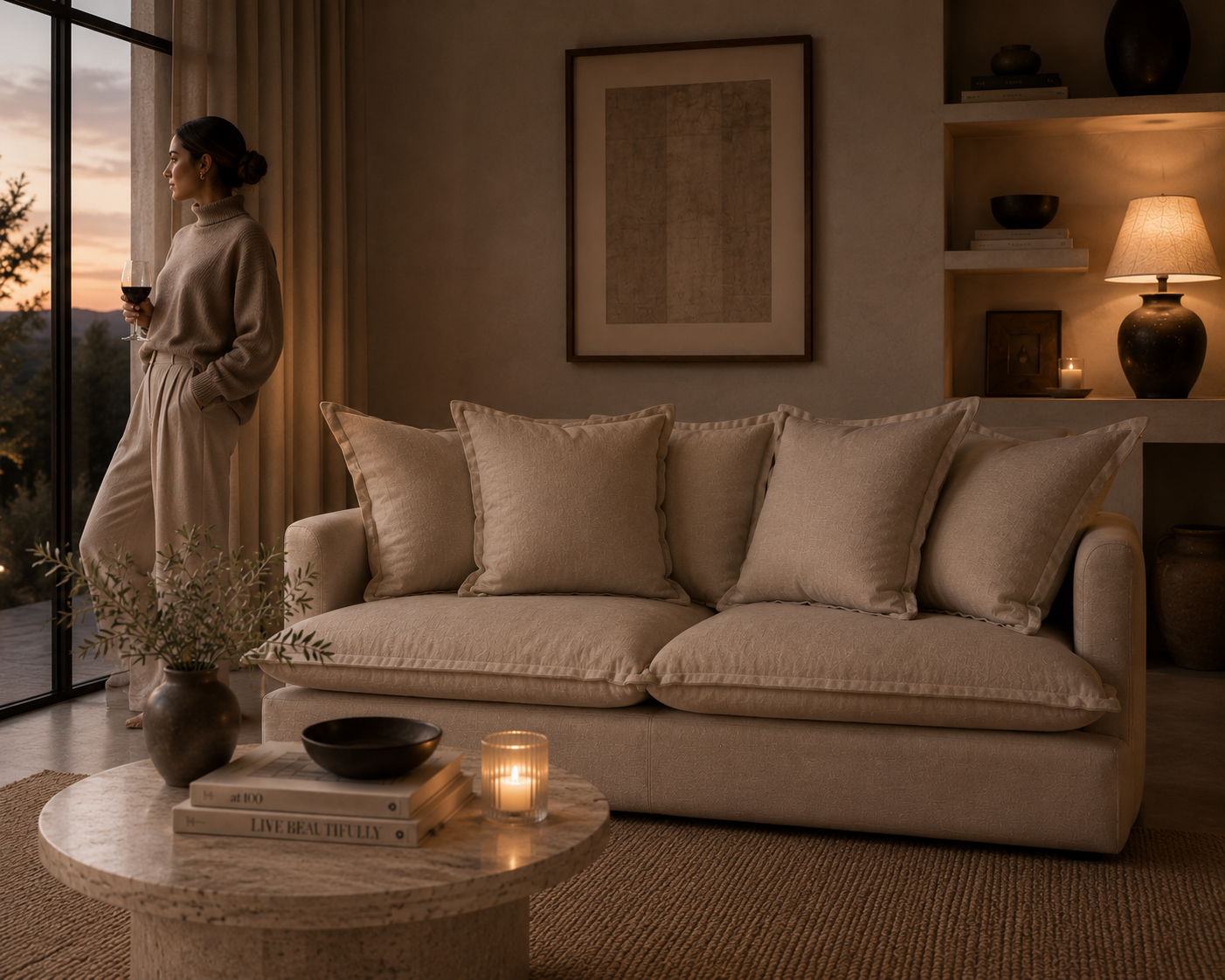 SPENCER Feather Filled Fabric Sofa Range - 2 Seater - luxury velvet modular sofa in beige by Vogue Vocus view 4