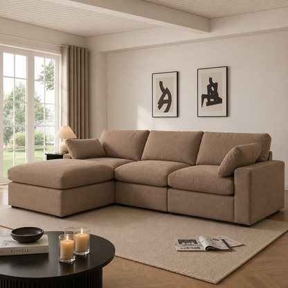 Savannah Feather Left Hand Chaise Sofa - luxury velvet corner sofa in chocolate by Vogue Vocus view 10