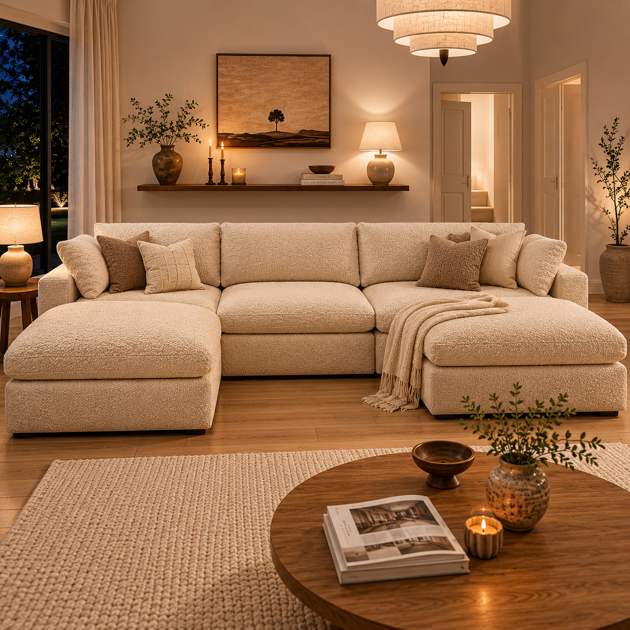 Sola Modular 5 Piece U Shape Sofa With Feather Cushions - luxury velvet U-shape sofa by Vogue Vocus view 8
