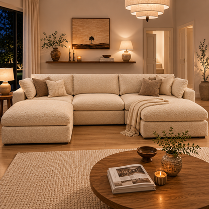 Sola Modular 5 Piece U Shape Sofa With Feather Cushions - luxury velvet U-shape sofa by Vogue Vocus view 8