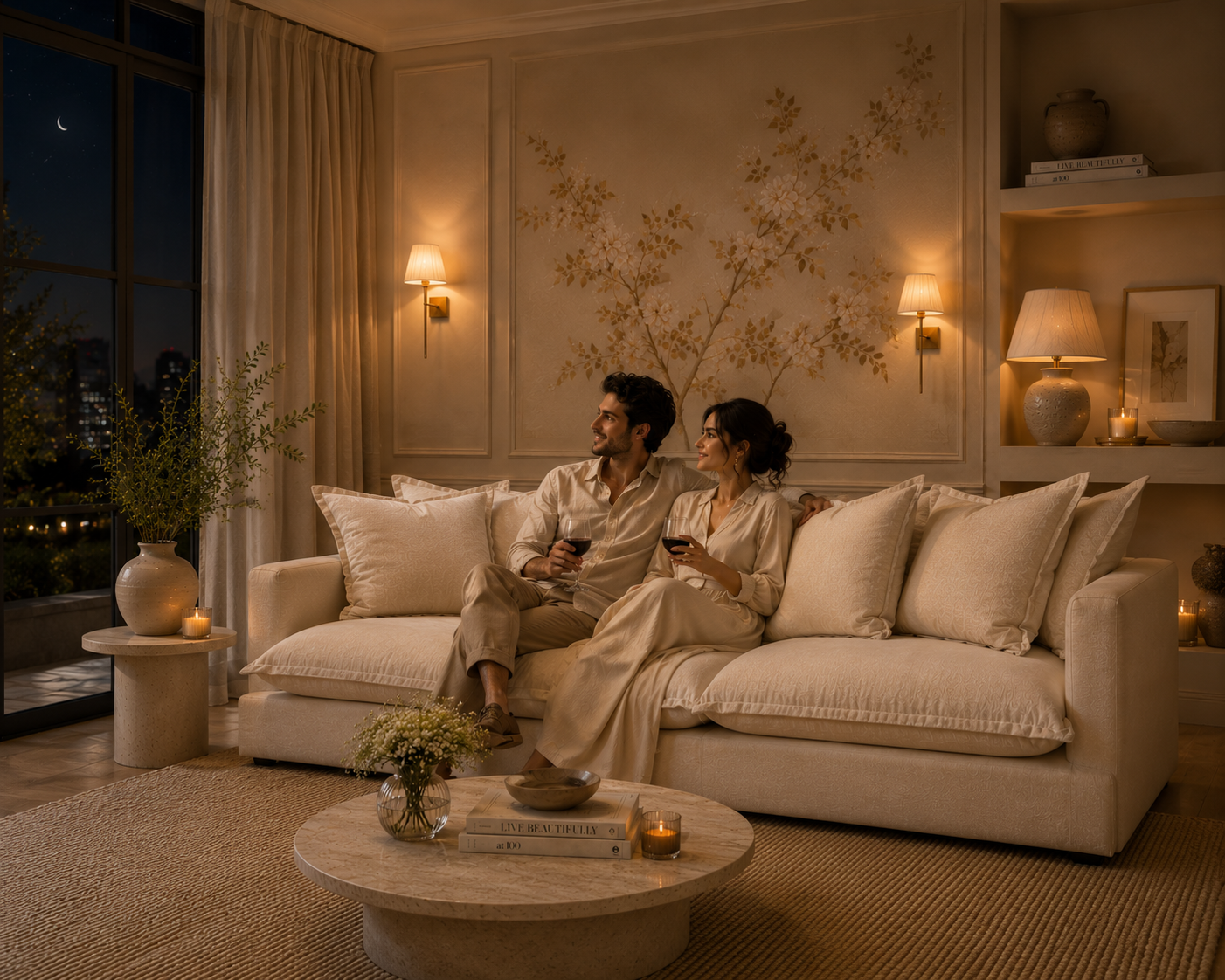 SPENCER Feather Filled Fabric Sofa Range - 3 Seater - luxury velvet modular sofa in beige by Vogue Vocus view 3