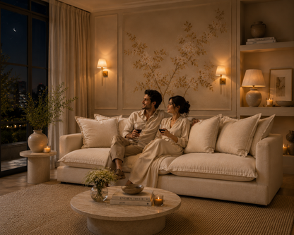 SPENCER Feather Filled Fabric Sofa Range - 3 Seater - luxury velvet modular sofa in beige by Vogue Vocus view 3