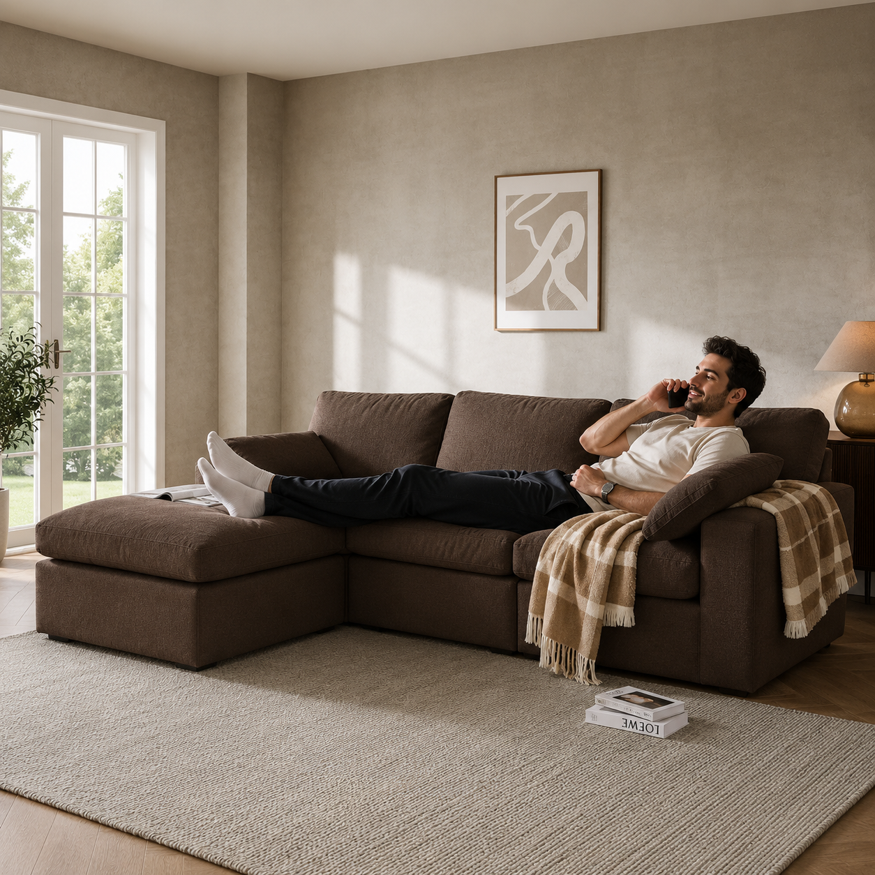 Savannah Feather Left Hand Chaise Sofa - luxury velvet corner sofa in chocolate by Vogue Vocus view 9