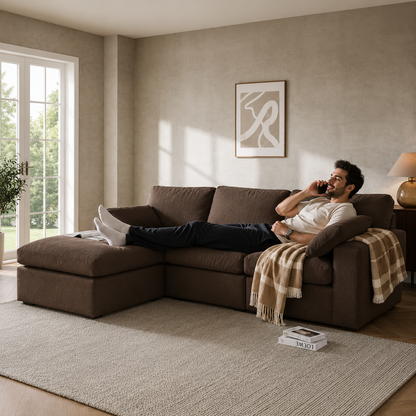 Savannah Feather Left Hand Chaise Sofa - luxury velvet corner sofa in chocolate by Vogue Vocus view 9