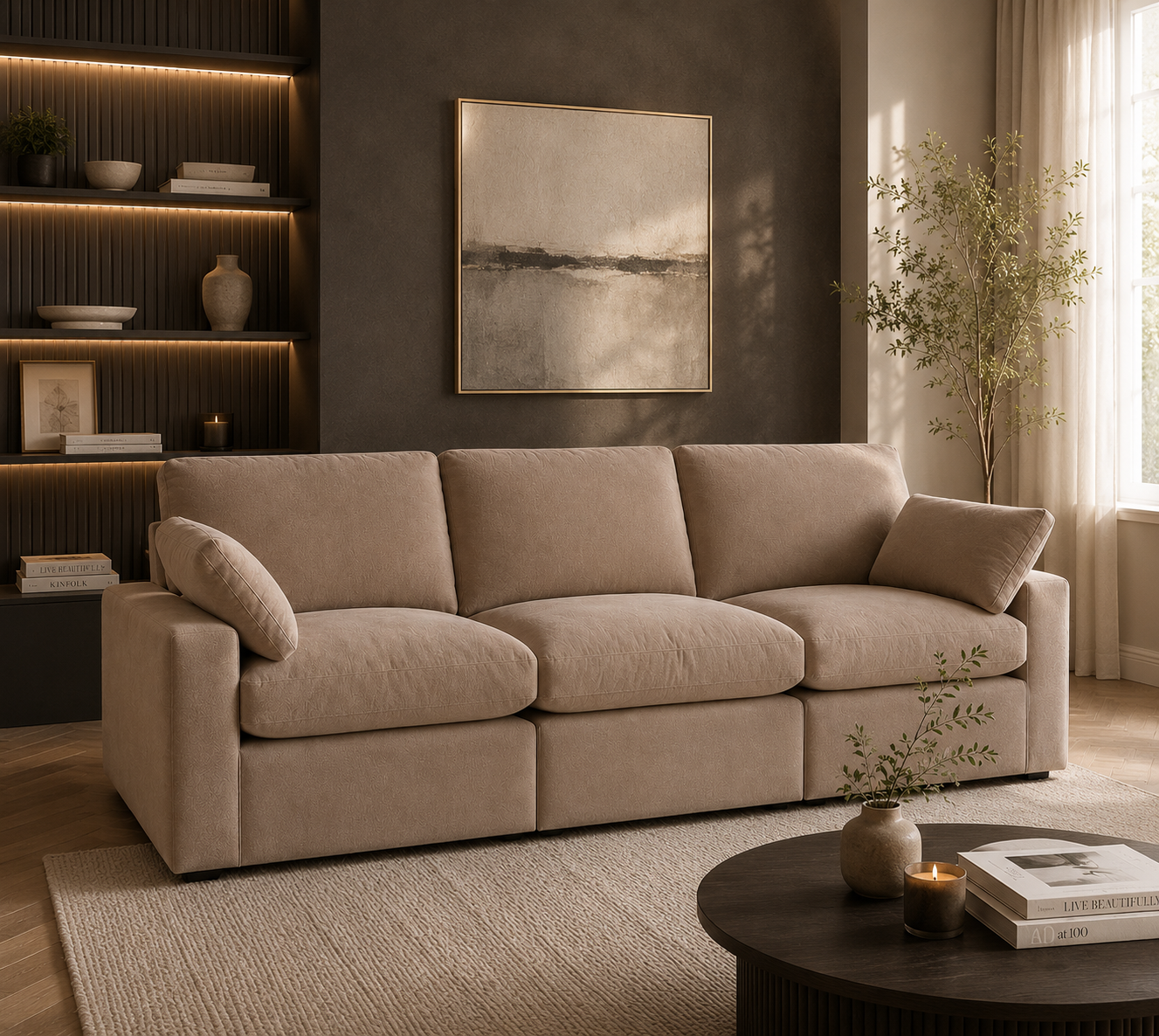 Savannah Feather 3 Seater - luxury velvet modular sofa in chocolate by Vogue Vocus view 13