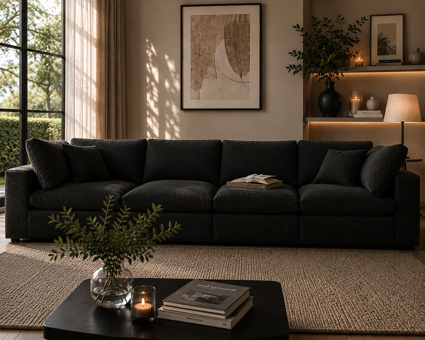 Sola Modular 4-Piece Sofa With Feather Cushions - luxury velvet modular sofa by Vogue Vocus view 6