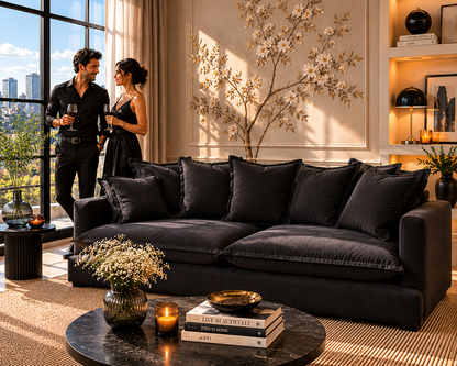 SPENCER Feather Filled Fabric Sofa Range - 3 Seater - luxury velvet modular sofa in beige by Vogue Vocus view 5