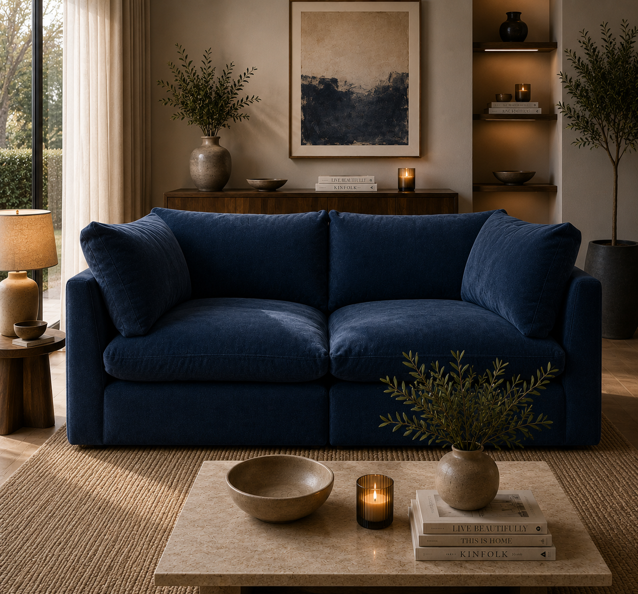 Arlo Feather 2-Piece Sofa - luxury velvet modular sofa in ivory by Vogue Vocus view 10