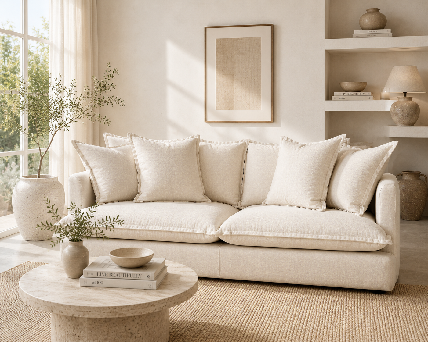 SPENCER Feather Filled Fabric Sofa Range - 2 Seater - luxury velvet modular sofa in beige by Vogue Vocus view 5