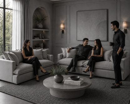 SPENCER Feather Filled Fabric Sofa Range - 3+2 Sofa Set - luxury velvet modular sofa in beige by Vogue Vocus view 6
