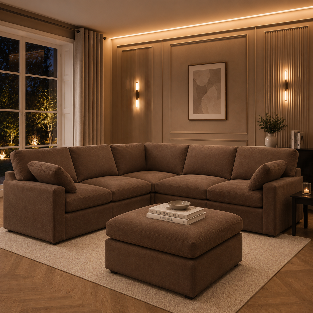 Savannah Feather left Hand Corner Sofa - Chocolate - luxury velvet corner sofa in chocolate by Vogue Vocus view 6
