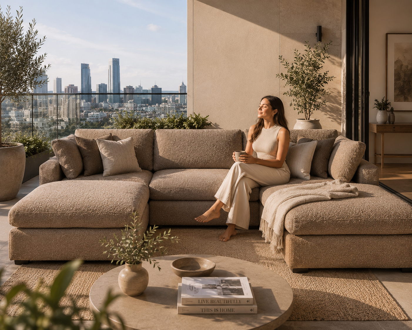 Sola Modular 5 Piece U Shape Sofa With Feather Cushions - luxury velvet U-shape sofa by Vogue Vocus view 2