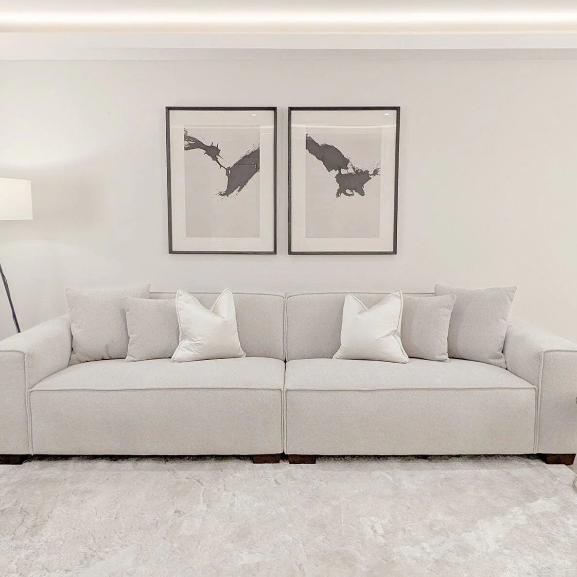 Victoria Duck feather Boucle 4 Seater Sofa with Footstool