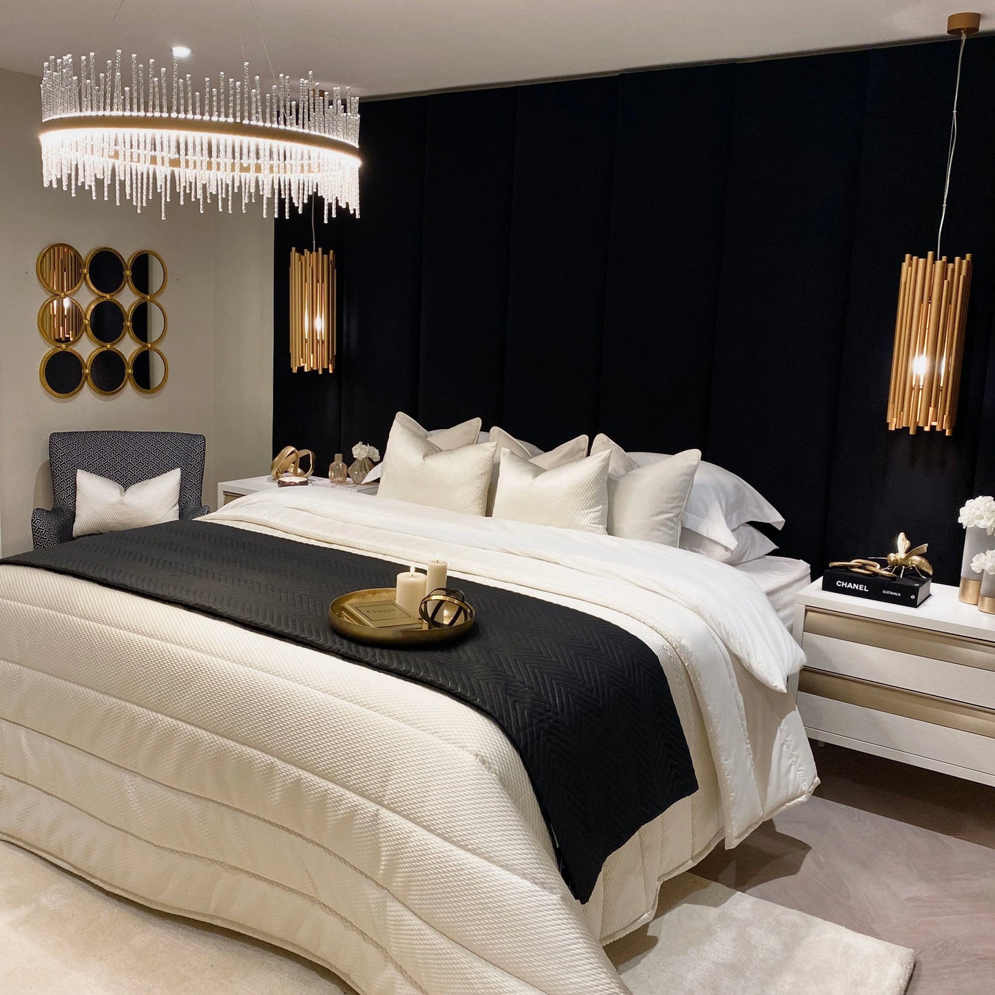 Luxe Black Velvet Wall Mounted Headboard