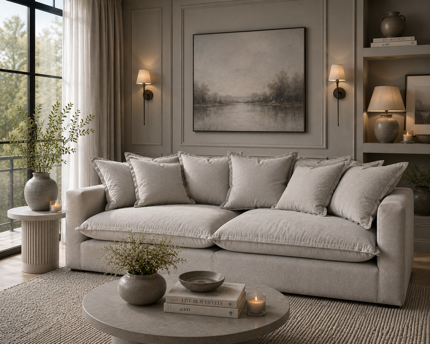 SPENCER Feather Filled Fabric Sofa Range - 3 Seater - luxury velvet modular sofa in beige by Vogue Vocus view 6