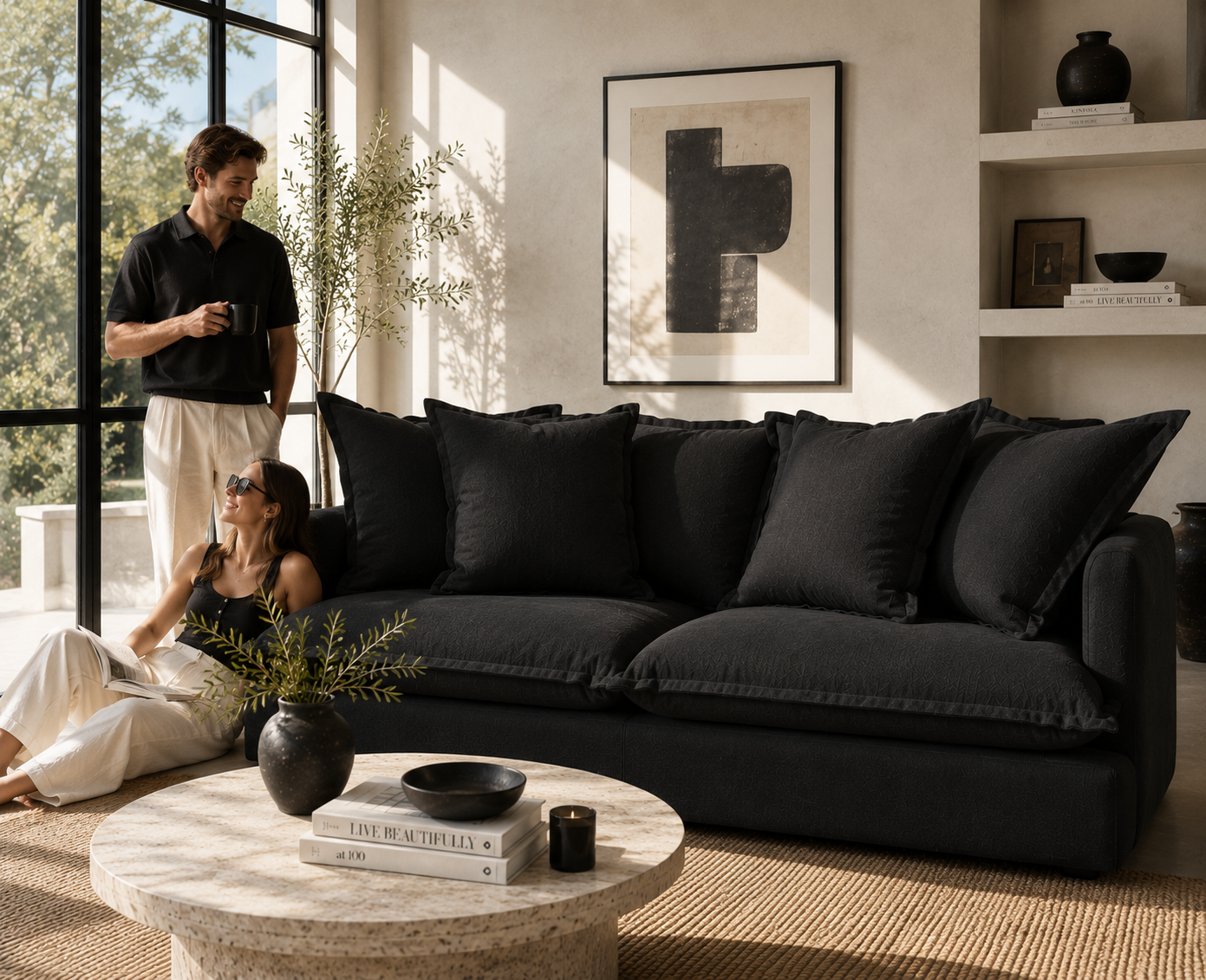 SPENCER Feather Filled Fabric Sofa Range - 2 Seater - luxury velvet modular sofa in beige by Vogue Vocus view 6