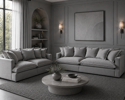 SPENCER Feather Filled Fabric Sofa Range - 3+2 Sofa Set - luxury velvet modular sofa in beige by Vogue Vocus view 8