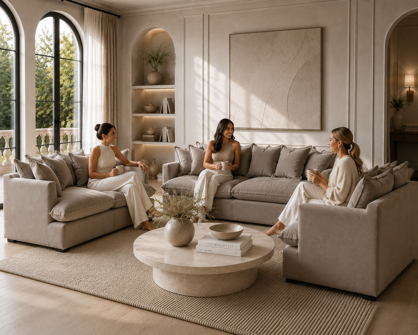 SPENCER 3/2/1 Seater Feather-Filled Fabric Sofa Range - luxury velvet 2 seater sofa in beige by Vogue Vocus view 4