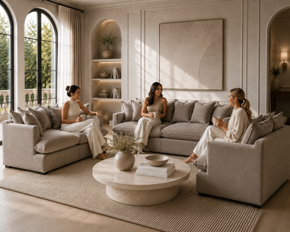 SPENCER 3/2/1 Seater Feather-Filled Fabric Sofa Range - luxury velvet 2 seater sofa in beige by Vogue Vocus view 4