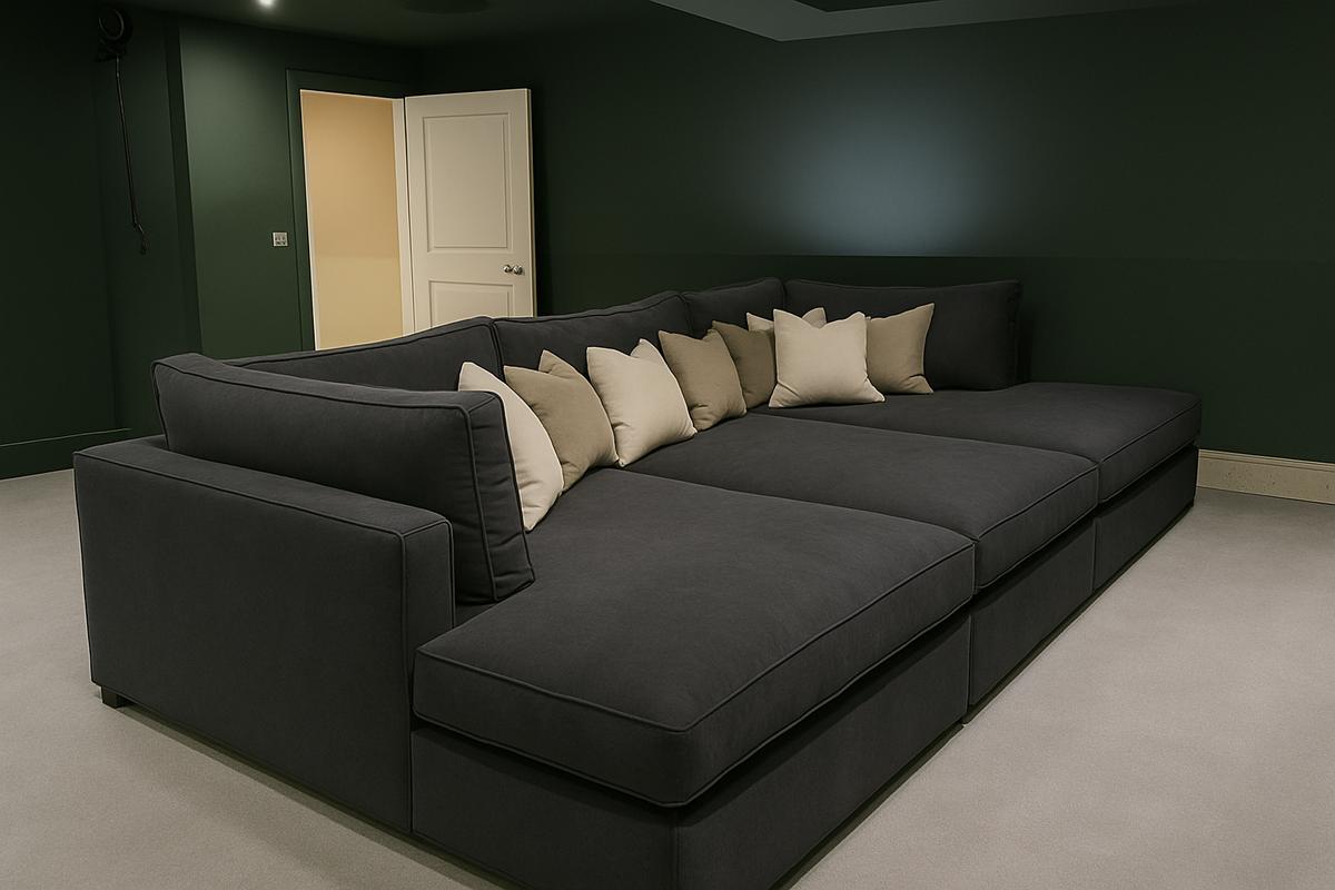 Oscar Cinema Velvet Sofa – Feather Filled Seats - luxury velvet modular sofa in slate by Vogue Vocus view 24