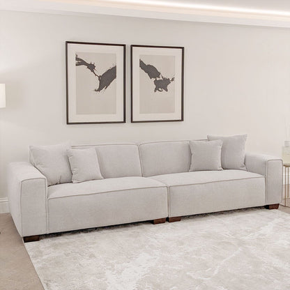 Victoria Duck feather Boucle 4 Seater Sofa with Footstool