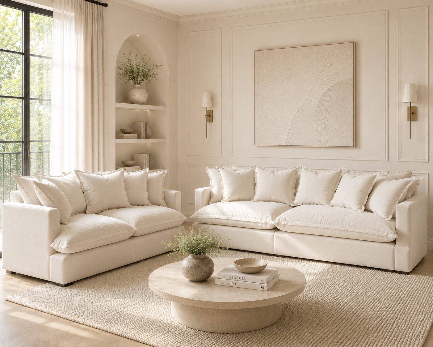 SPENCER Feather Filled Fabric Sofa Range - 3+2 Sofa Set - luxury velvet modular sofa in beige by Vogue Vocus view 3