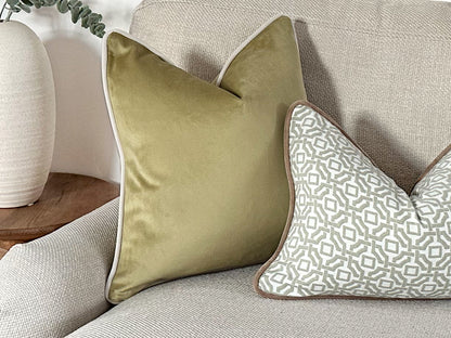 Sage Boutique Taupe Piped Velvet Cushion 22x22 additional image