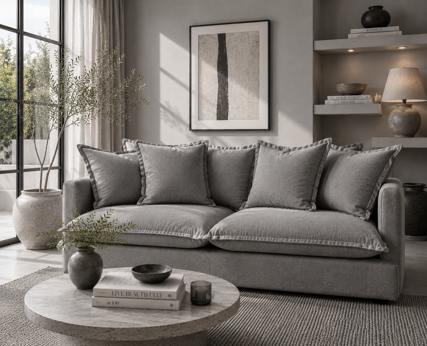 SPENCER Feather Filled Fabric Sofa Range - 2 Seater - luxury velvet modular sofa in beige by Vogue Vocus view 9
