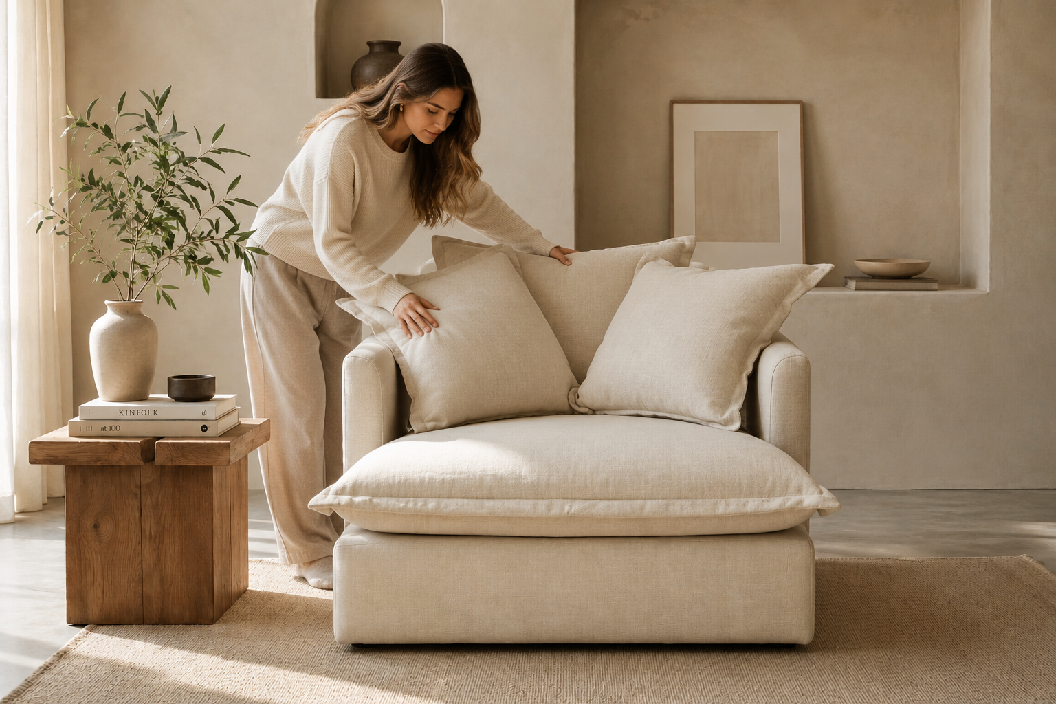 SPENCER Feather Filled Fabric Sofa Range 1 Seater - luxury velvet modular sofa in beige by Vogue Vocus view 3