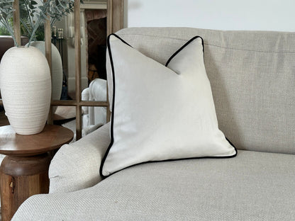 Milano Ivory Taupe Piped Velvet Cushion 22x22