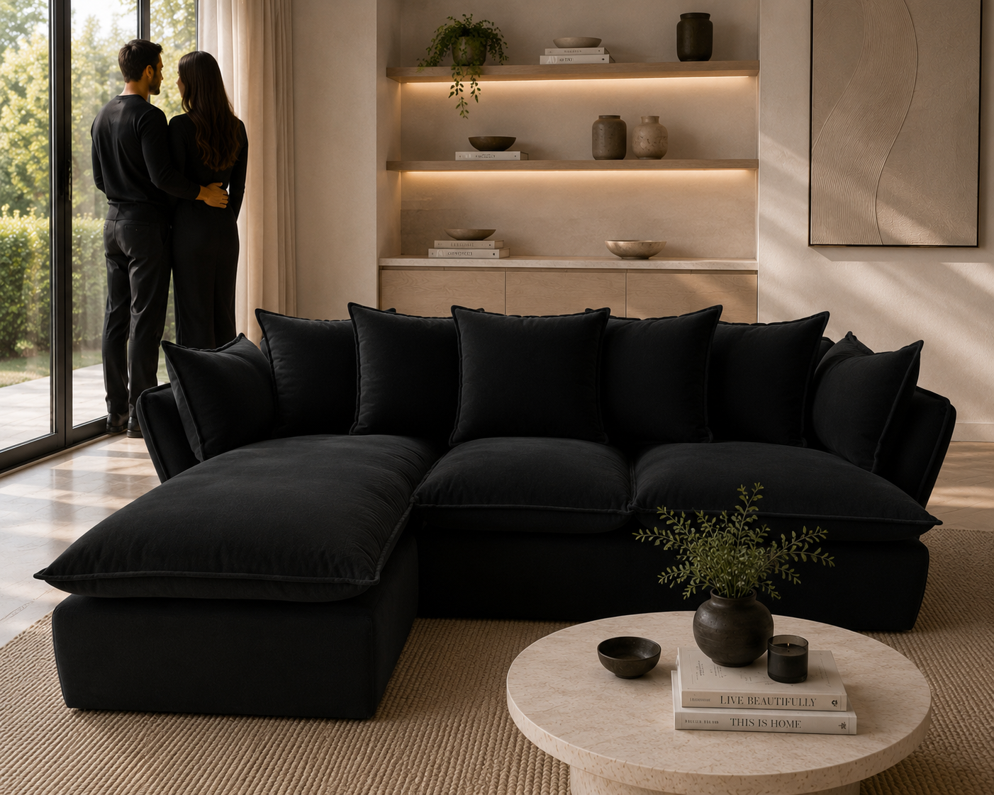 Marino Left Hand Chase Feather Sofa - luxury velvet corner sofa by Vogue Vocus view 3