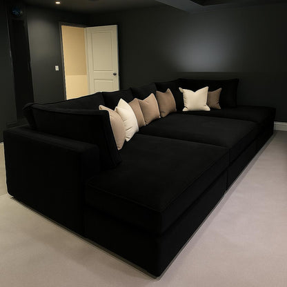 Oscar Cinema Velvet Sofa – Feather Filled Seats - luxury velvet modular sofa in slate by Vogue Vocus view 25