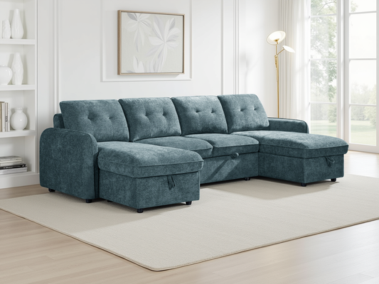 Monaco U-Shape Sofa Bed in Blue