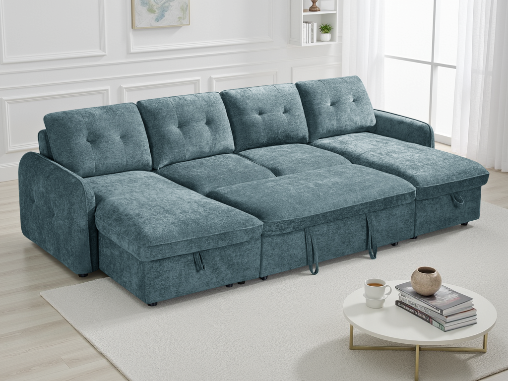 Monaco U-Shape Sofa Bed in Blue
