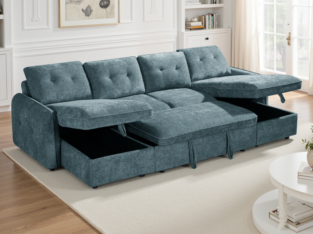 Monaco U-Shape Sofa Bed in Blue