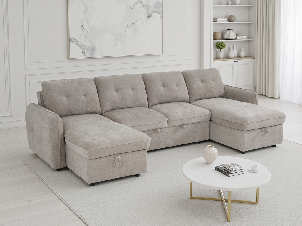 Monaco U-Shape Sofa Bed in Beige