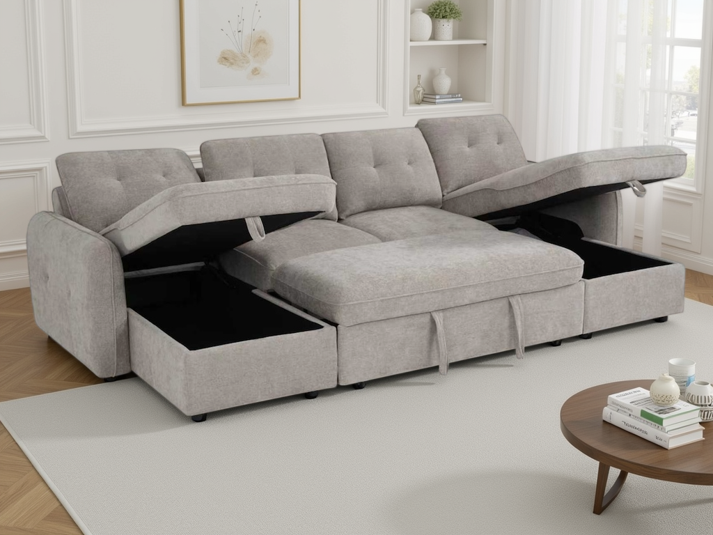Monaco U-Shape Sofa Bed in Beige