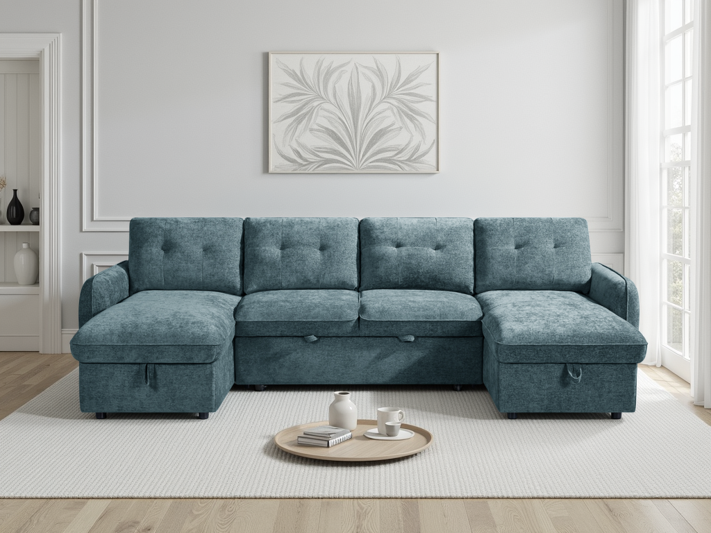 Monaco U-Shape Sofa Bed in Blue